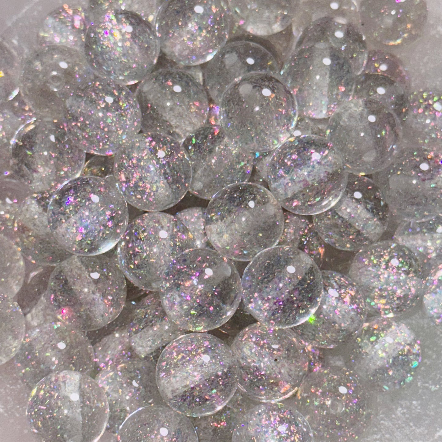 Iridescent Silver Foil Glitter 16mm Resin Bead