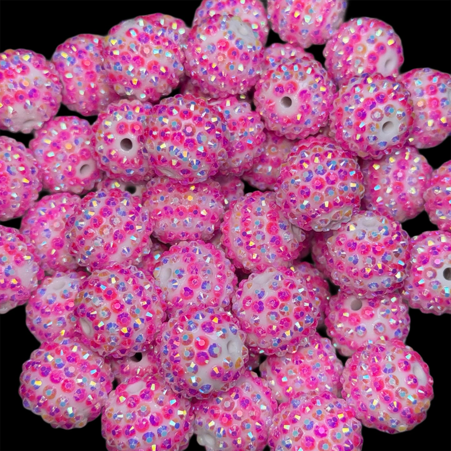 "AB White/Pink Striped" Rhinestone Acrylic Bead (1 Count)