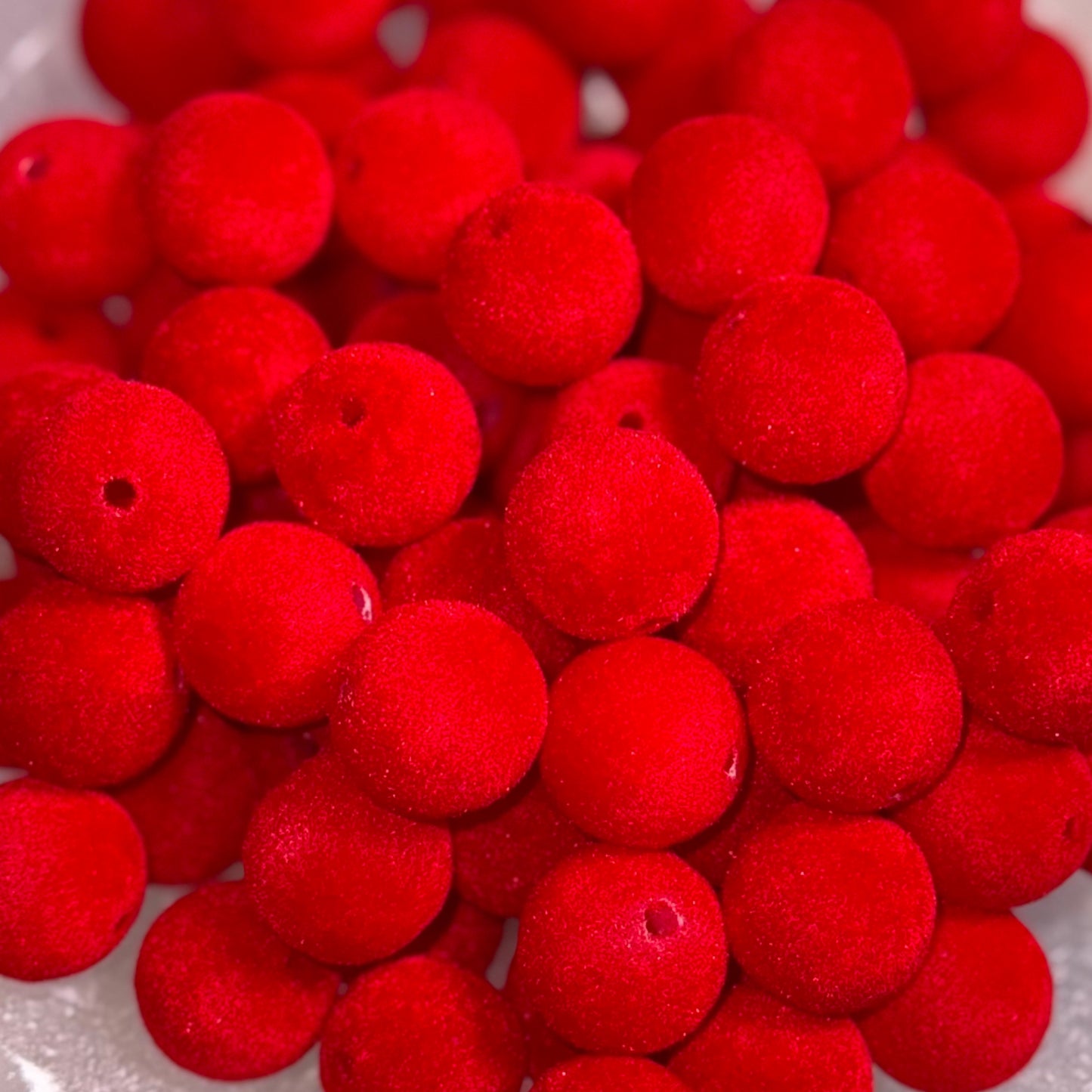 Red Flocked 16mm Acrylic Bead