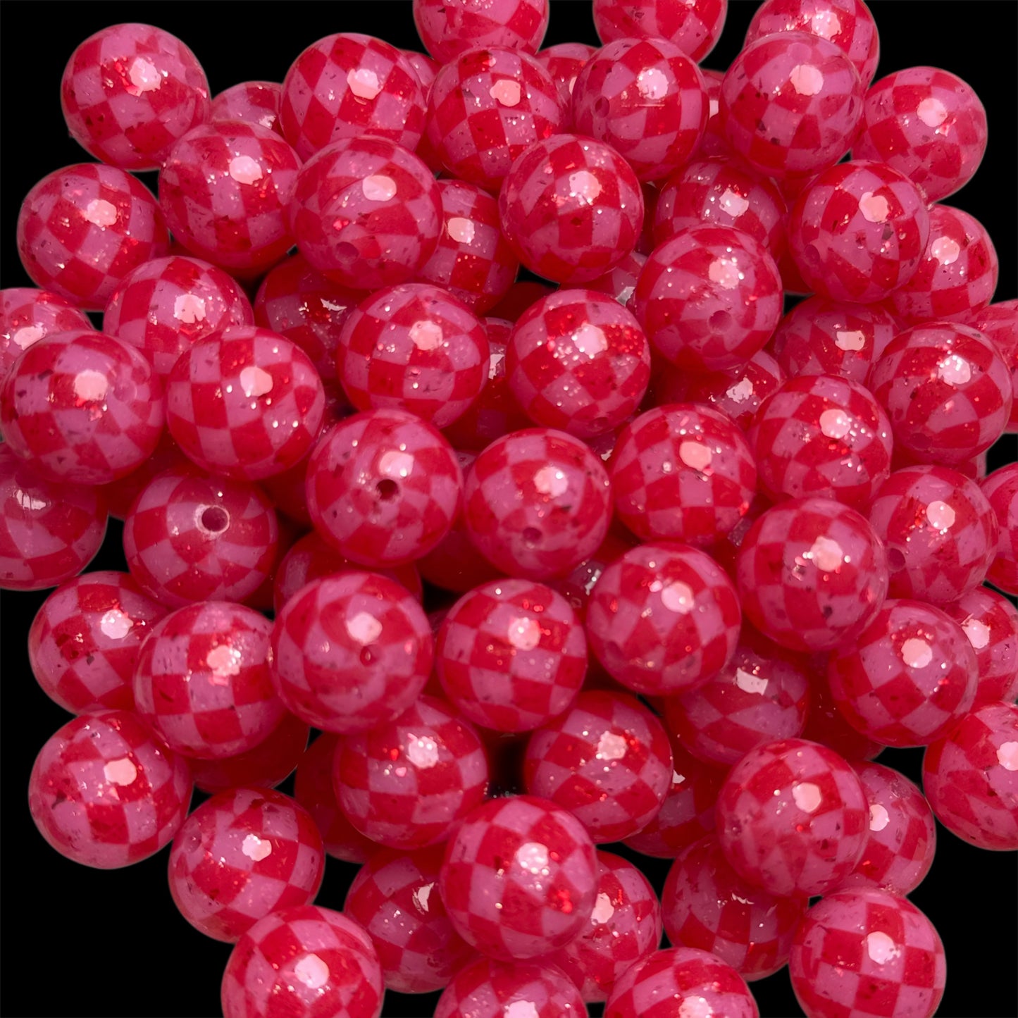 Red Flake, Red Checkered, Jelly Pink Liquid Silicone 15mm Printed Bead {SGC EXCLUSIVE}