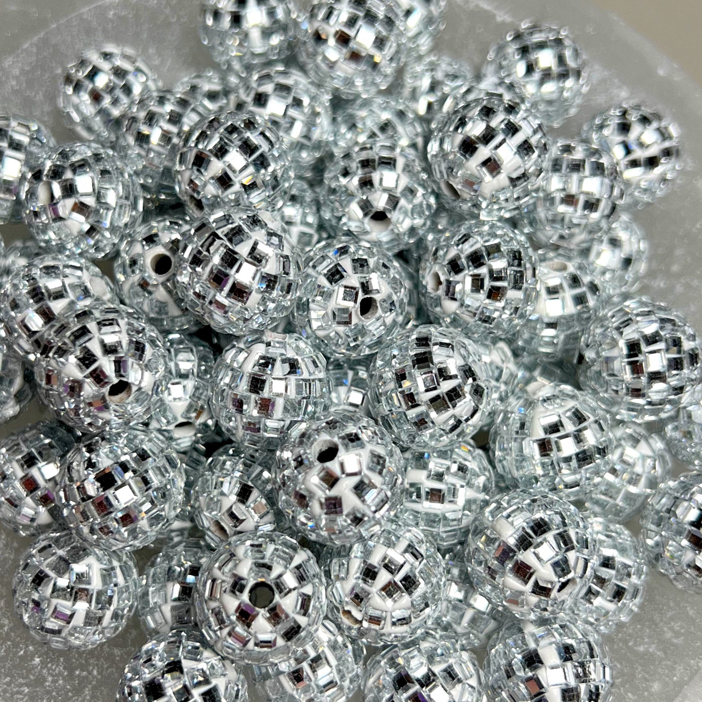 "White" Glass Disco Ball 16mm Clay Bead