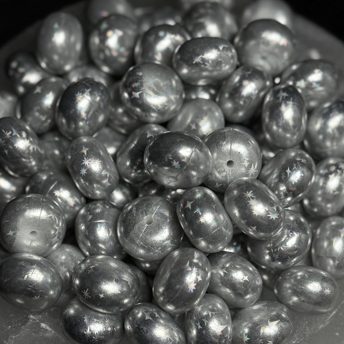 Star Struck Chrome Printed Silicone 20mm Abacus Bead