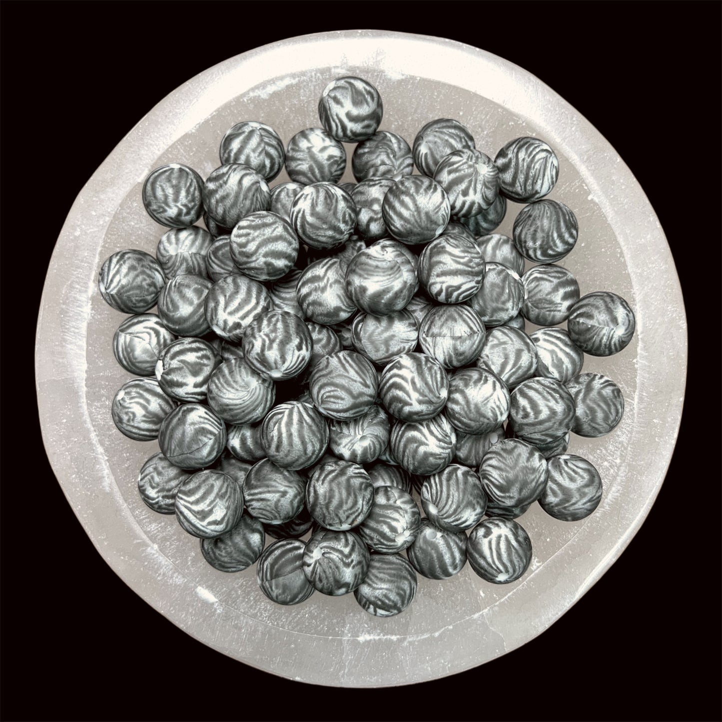 Grey Tabby Silicone 15mm Printed Bead
