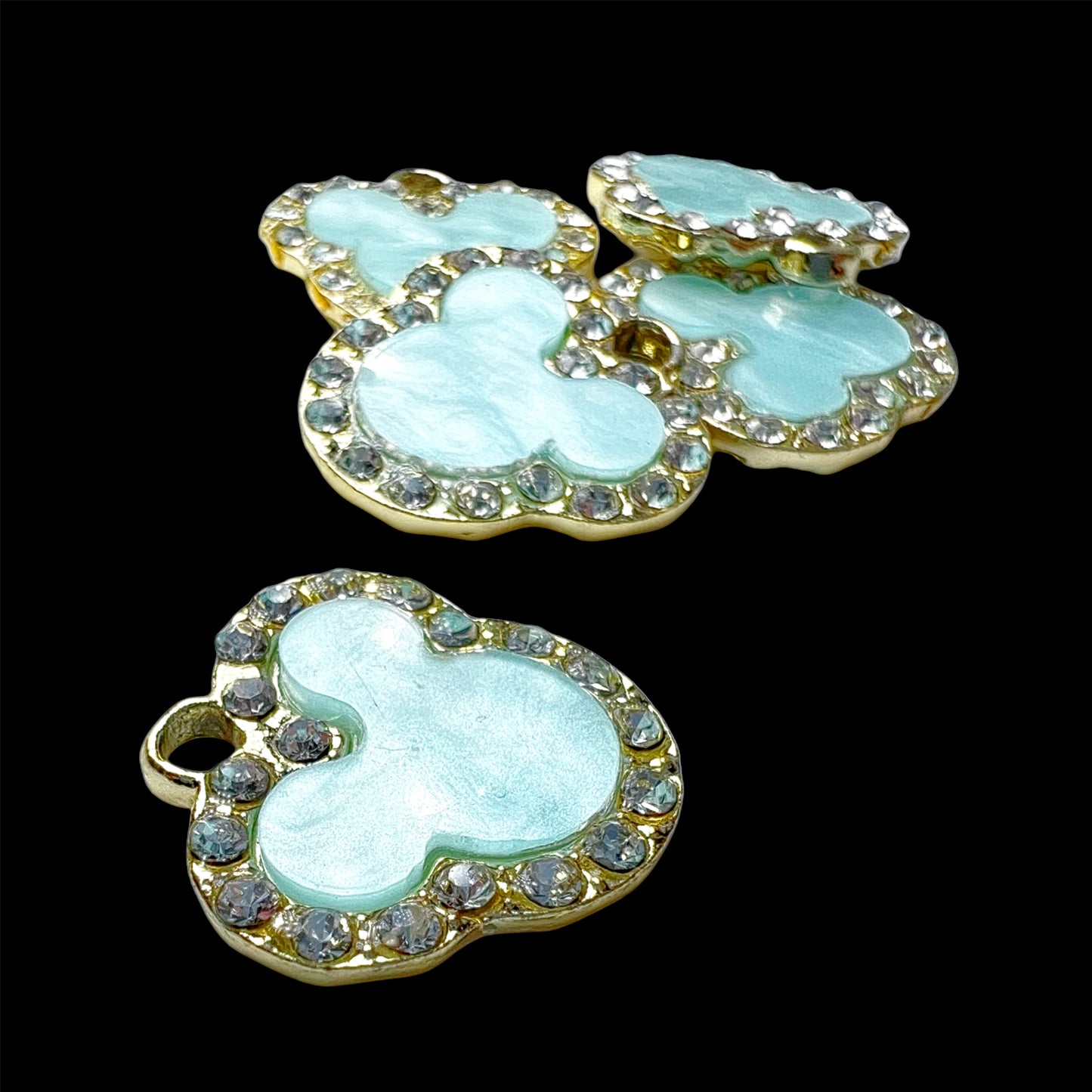 Gold Mouse Head Blue Marble Rhinestone Charm