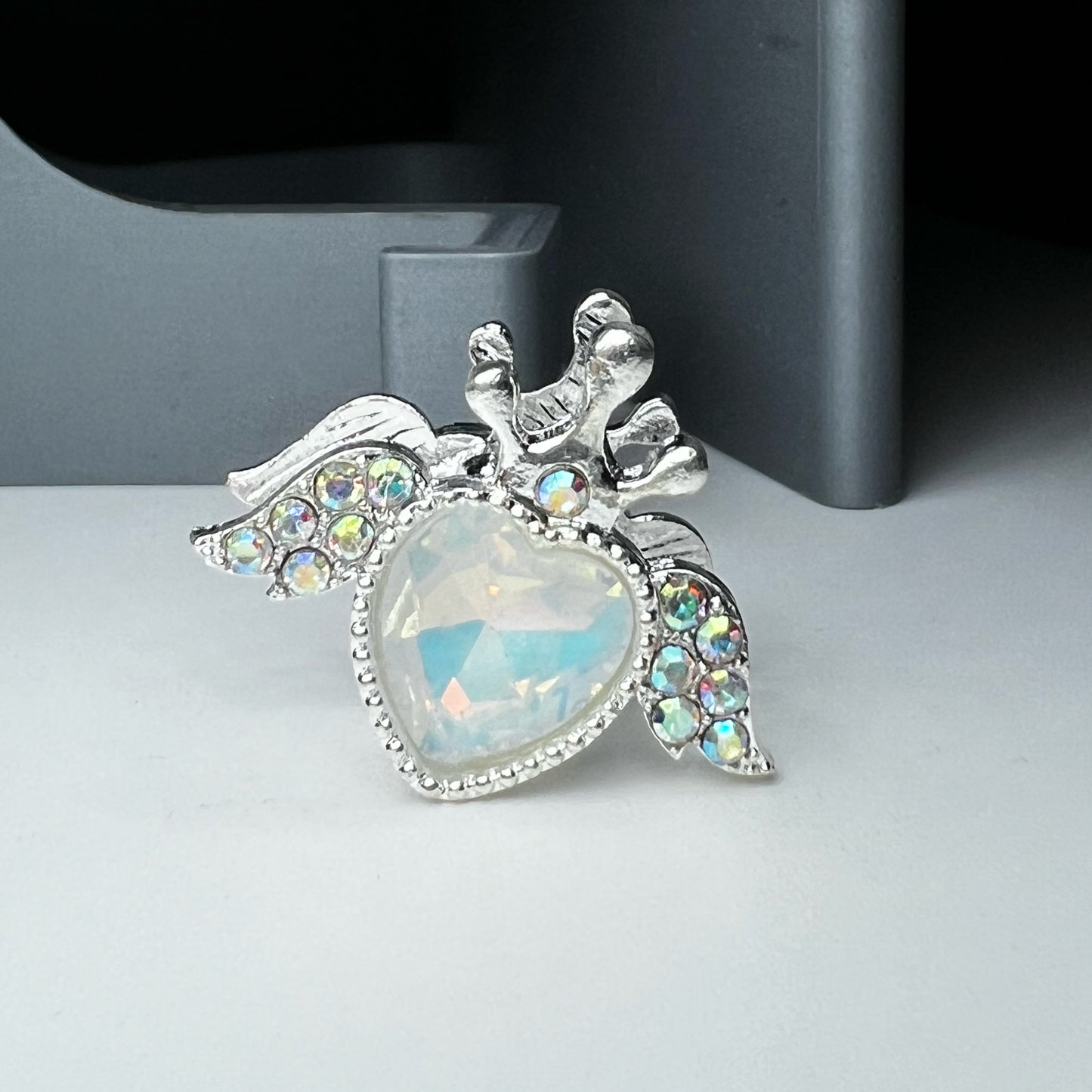 Heart Angel Metal Rhinestone Bead