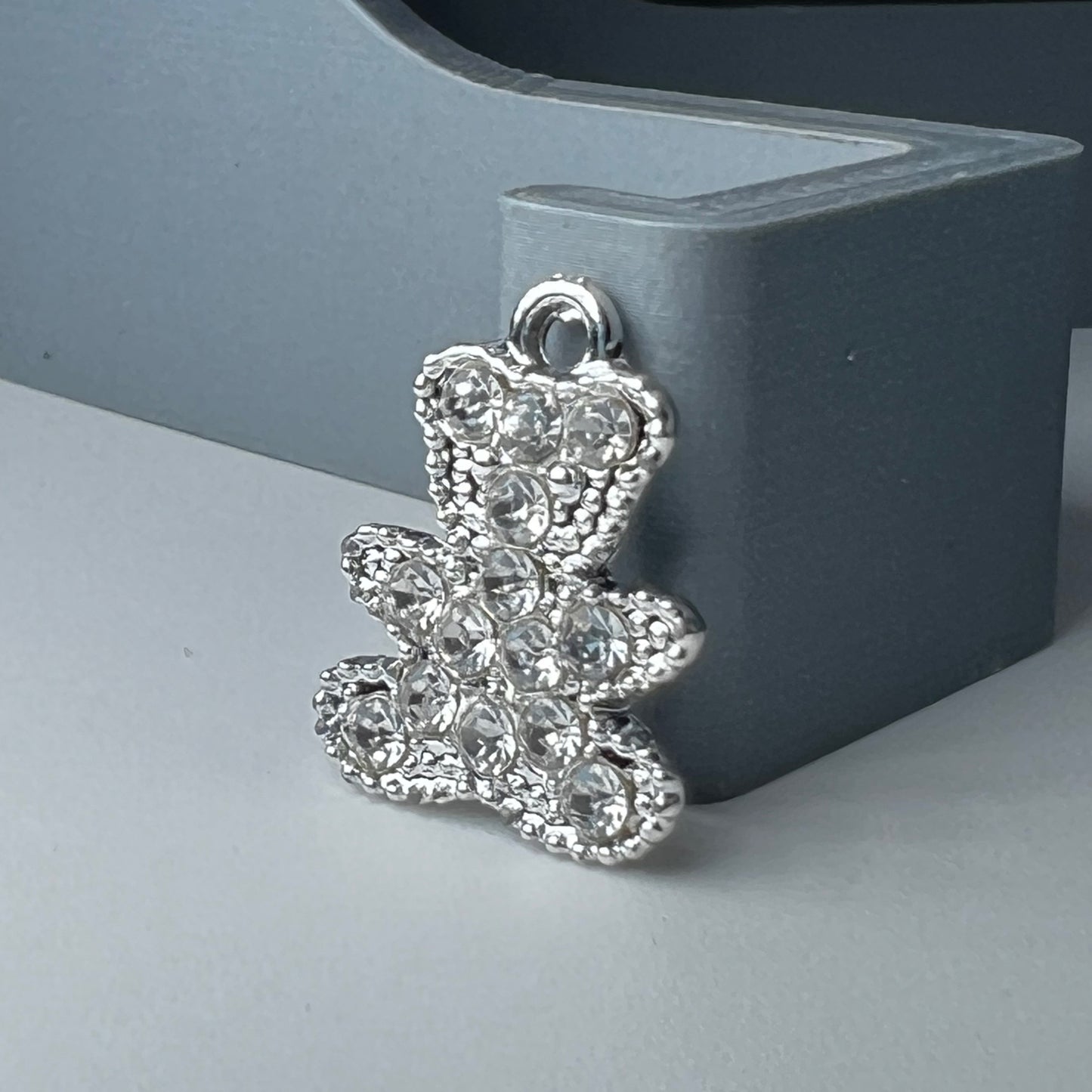 Silver Teddy Bear Clear Rhinestone Charm