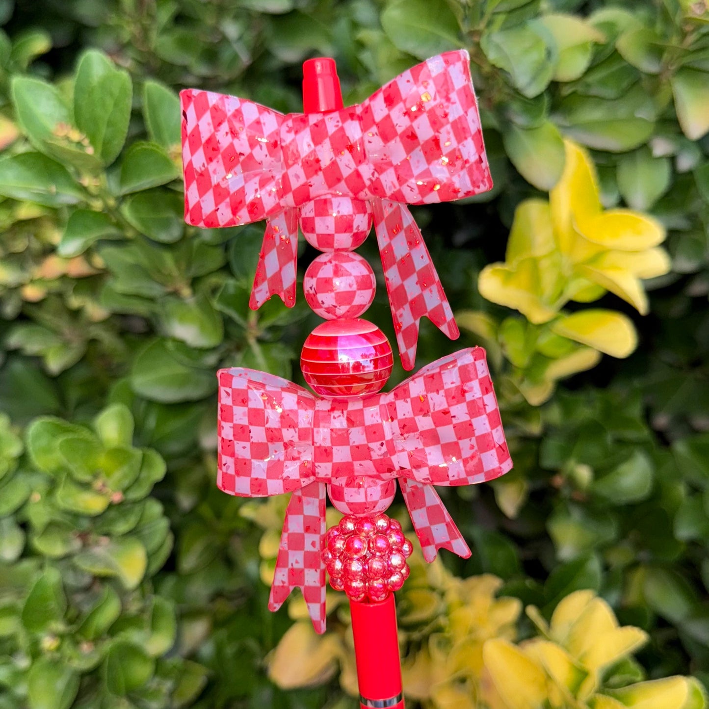 Red Foil, Red Checkered - 3D Bow Topper Bead {SGC Exclusive}