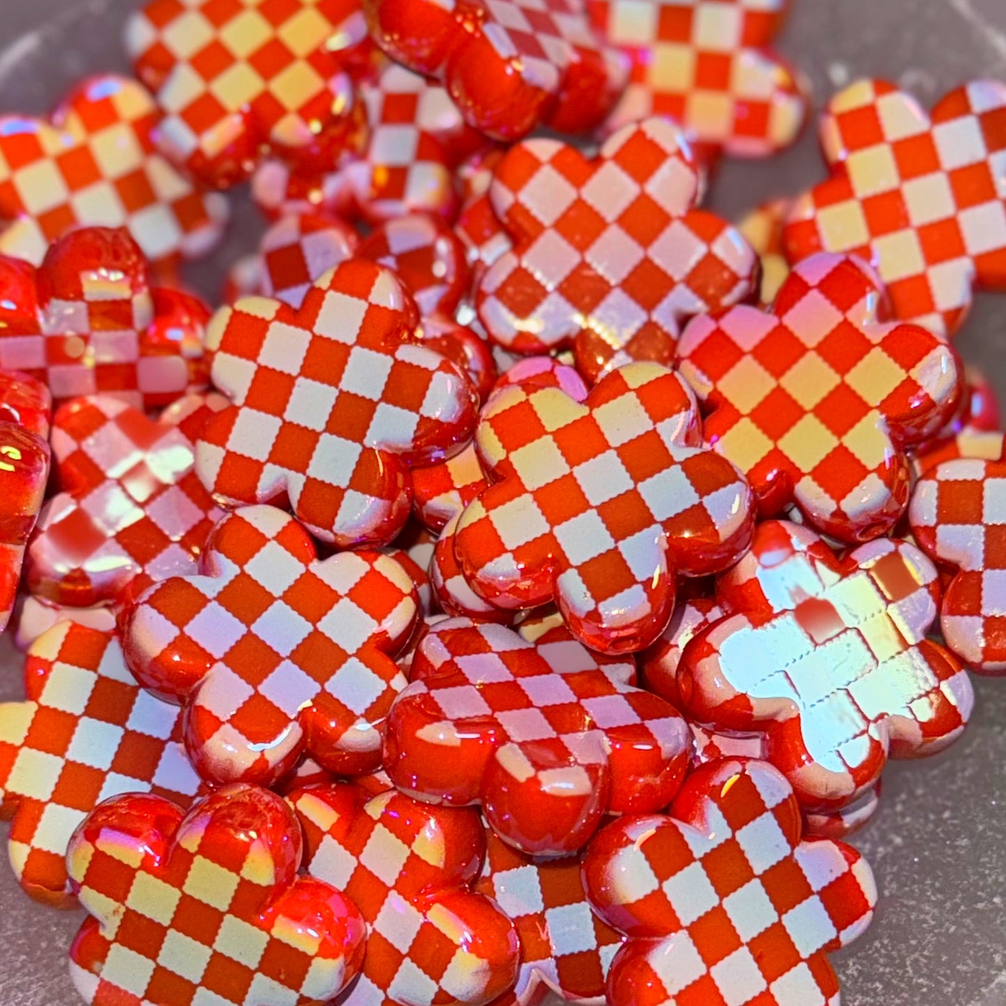 Orange & White Checkered Daisy 25mm Acrylic Bead