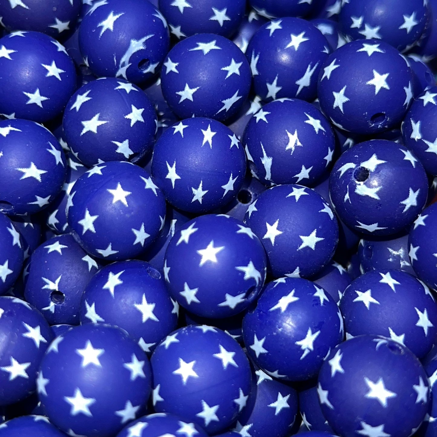 Navy and Stars Silicone 15mm Printed Bead