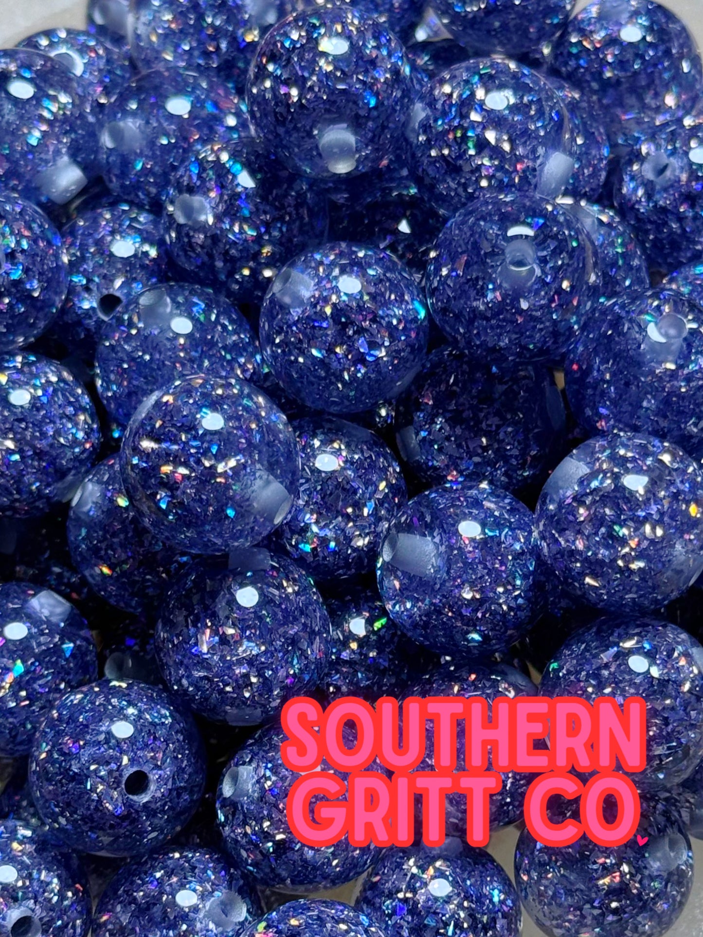 Royal Blue Glitter Flake 16mm Resin Bead