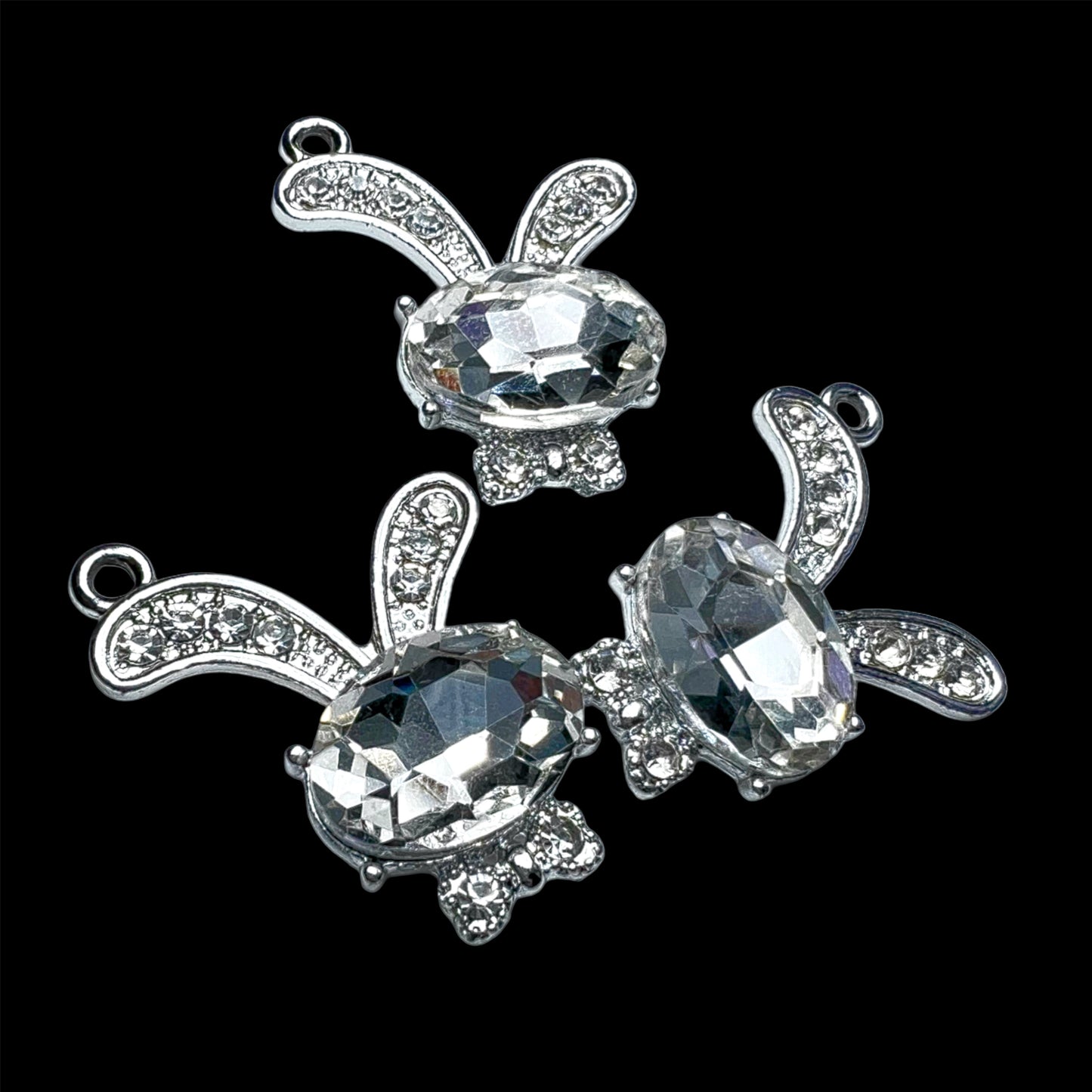 Silver Clear Rhinestone Bunny Charm