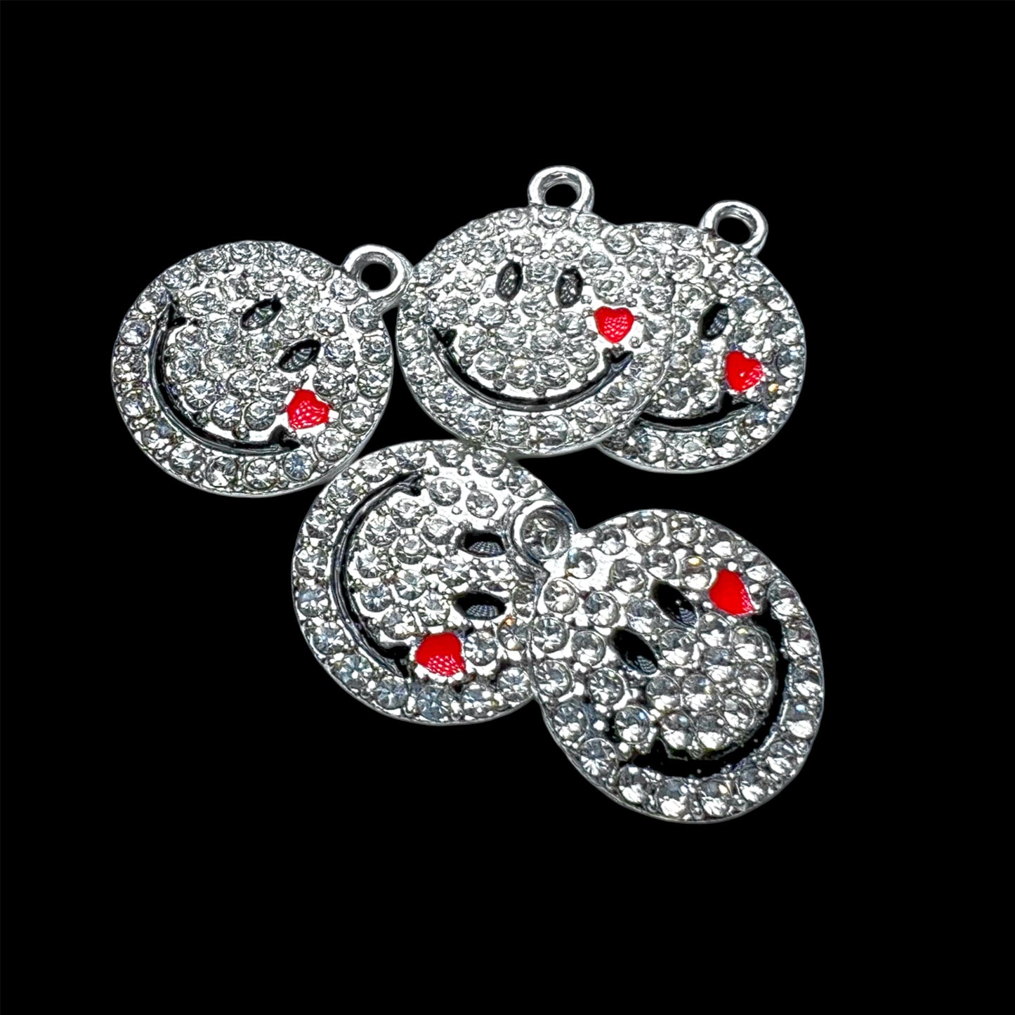 Silver Smiley Rhinestoned with Red Heart