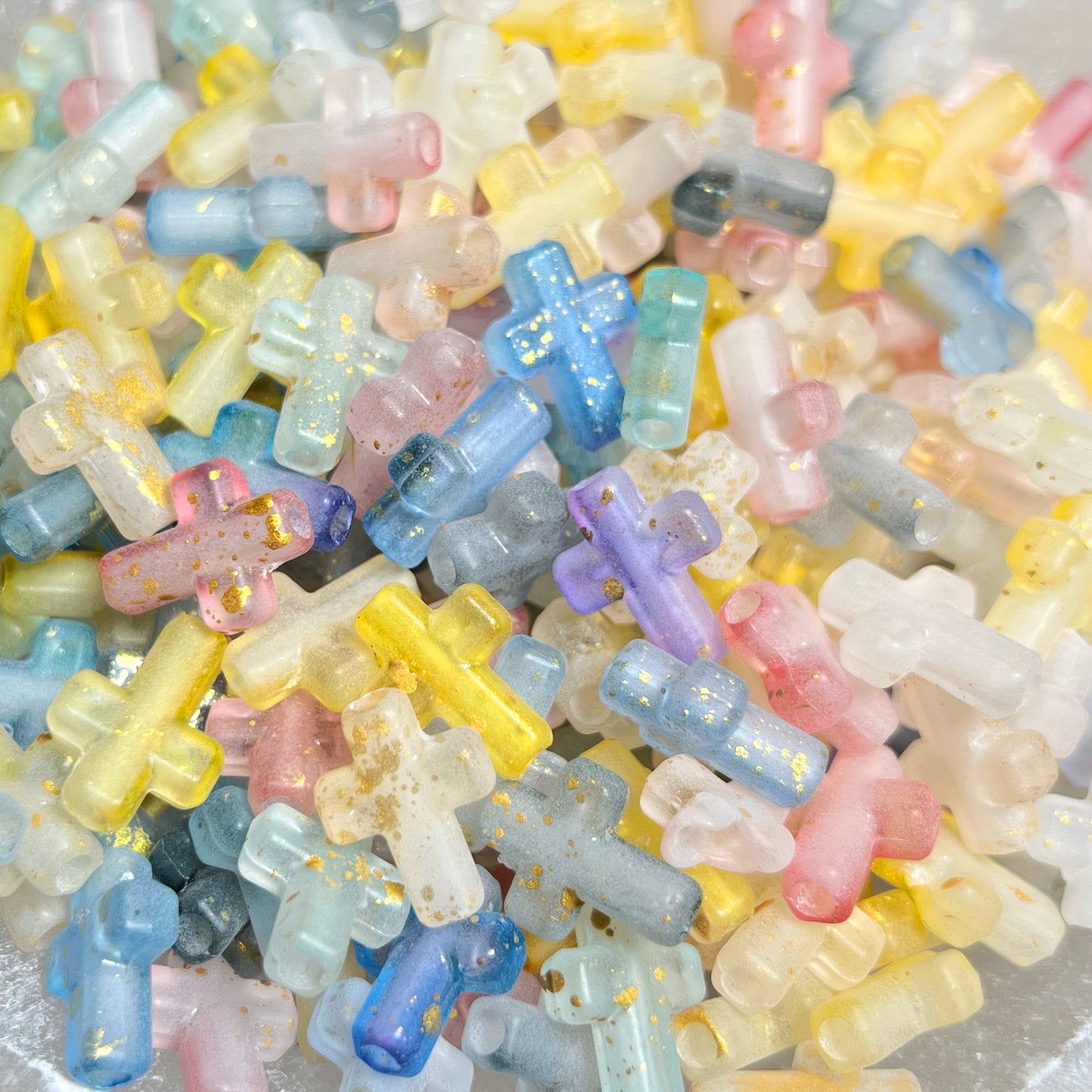 Gold Splatter Pastel Cross Beads