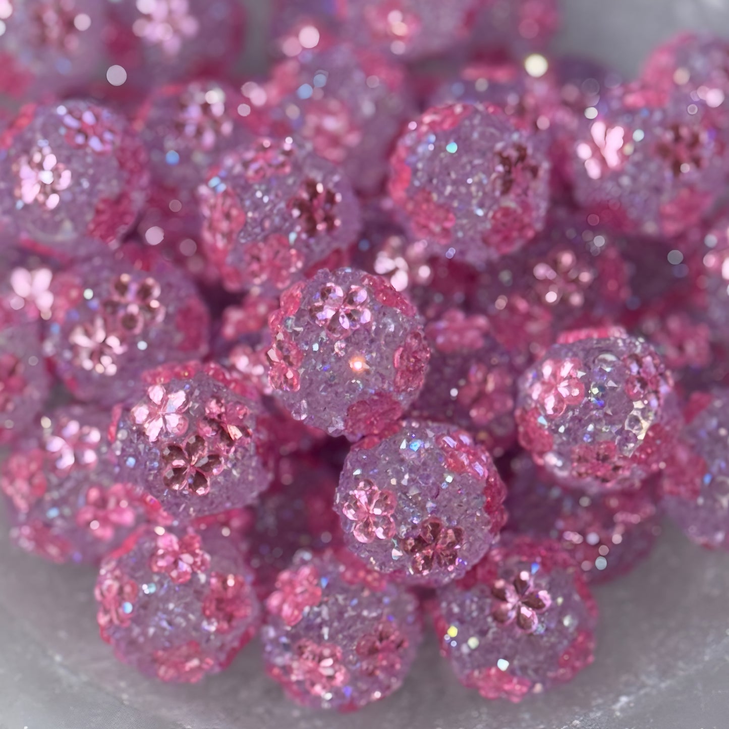 Pink Floral Rhinestone Acrylic Bead (1 Count)