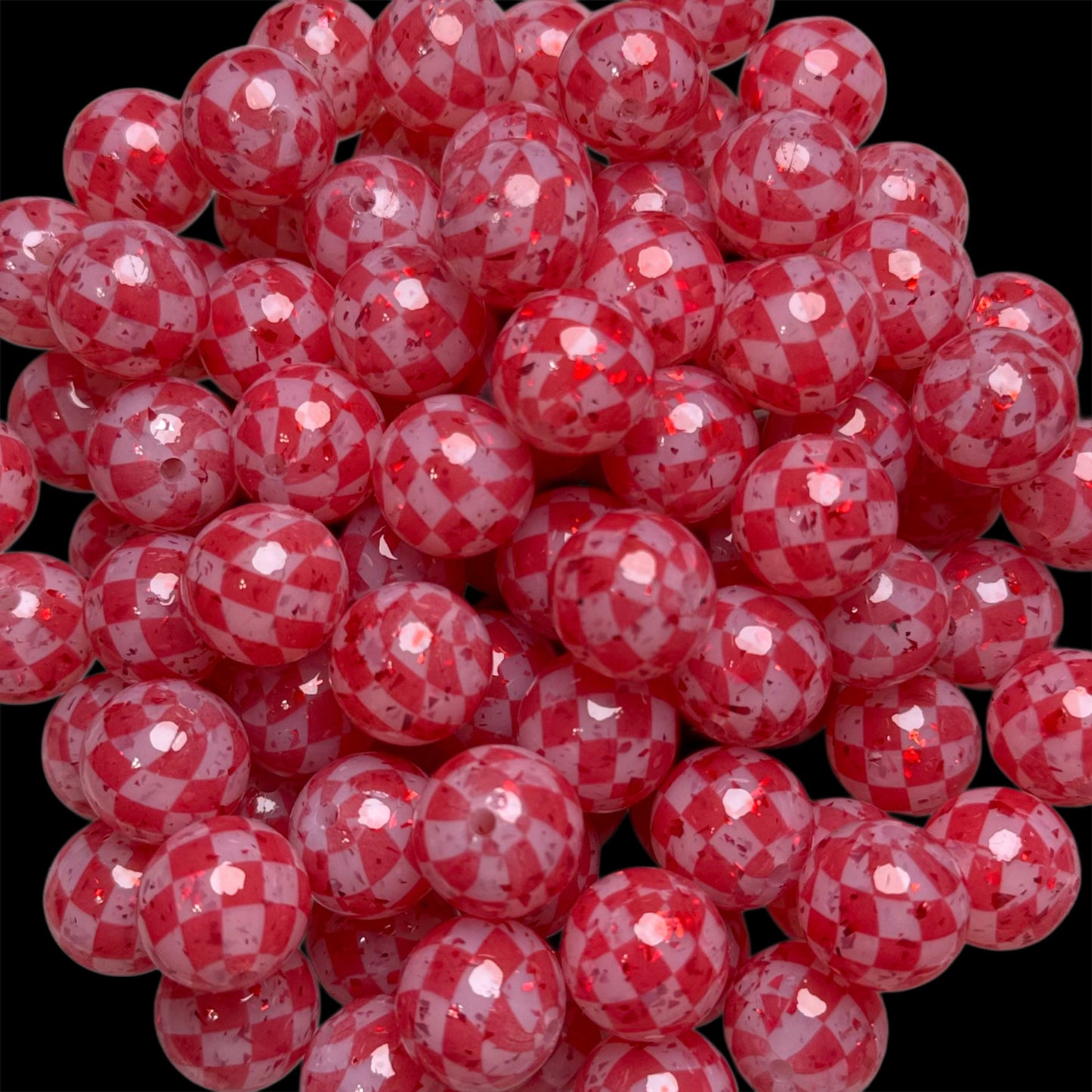 Red Flake, Red Checkered, Jelly Clear Liquid Silicone 15mm Printed Bead {SGC EXCLUSIVE}