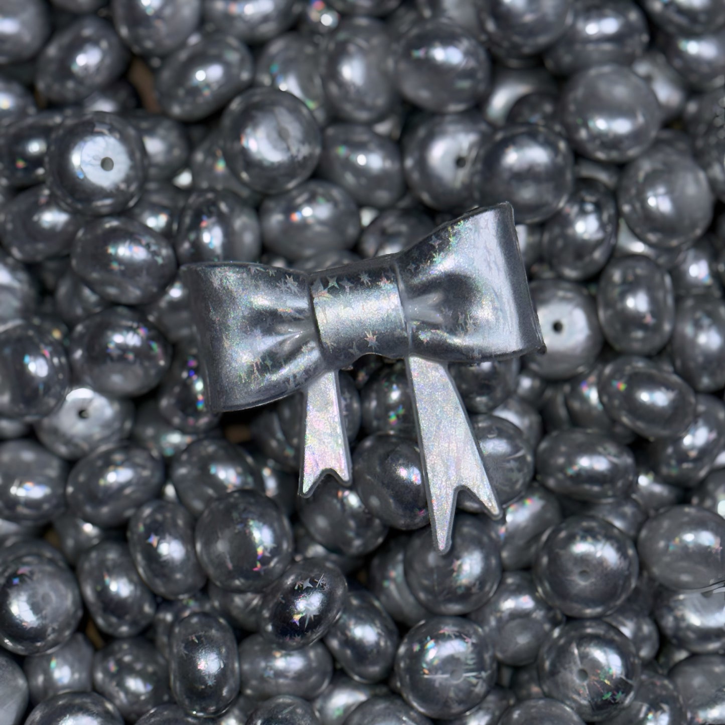 Star Struck Chrome Printed - Shiny 3D Bow Focal Bead