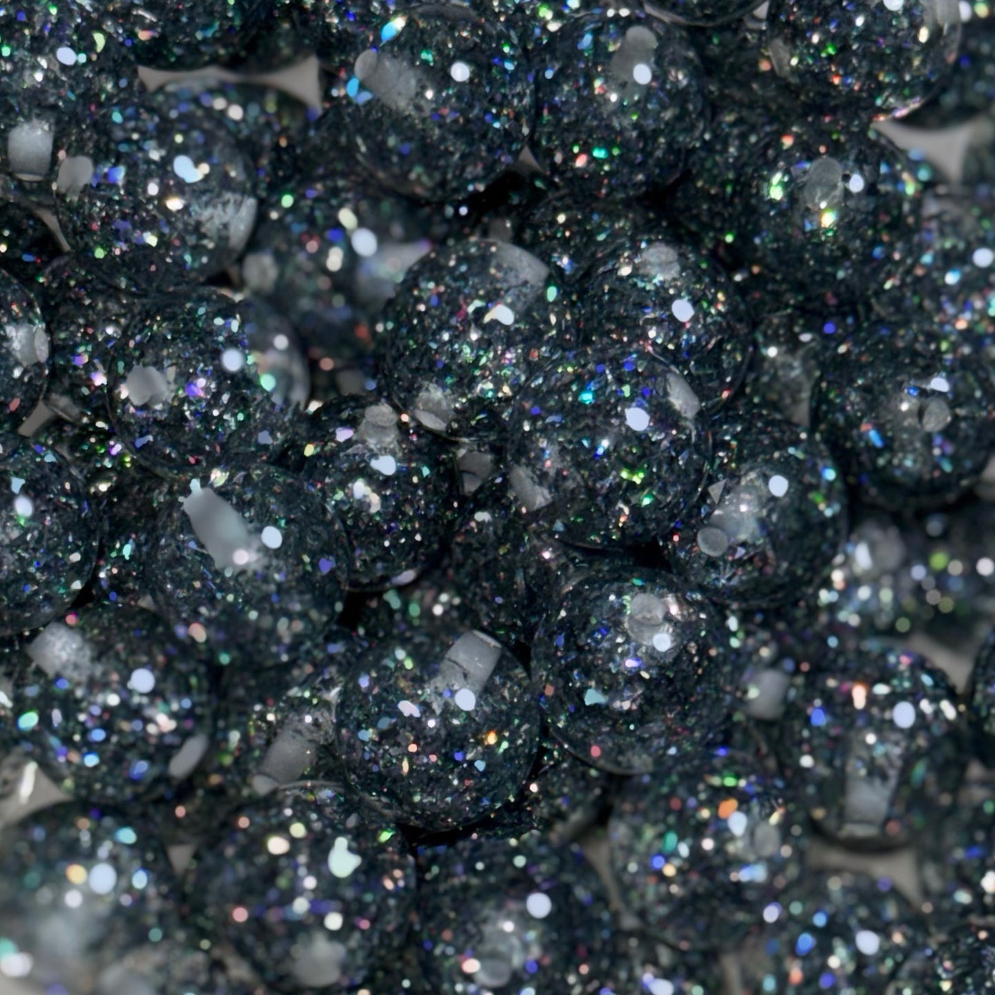 Holographic Gun Metal Foil Glitter 16mm Resin Bead