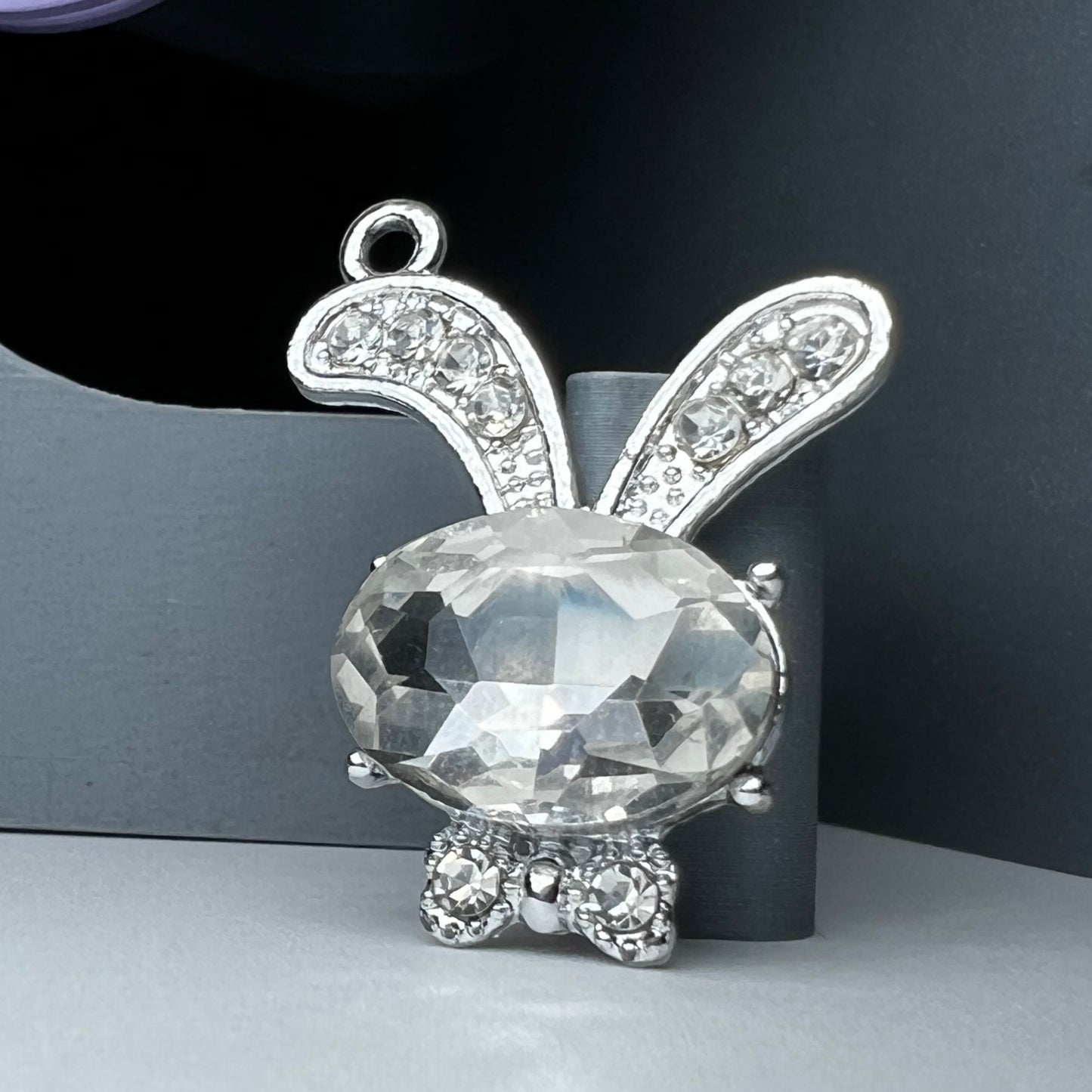 Silver Clear Rhinestone Bunny Charm