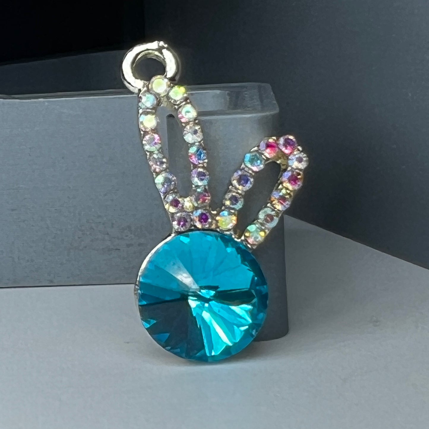 Silver Bunny Head with Blue and AB Rhinestones