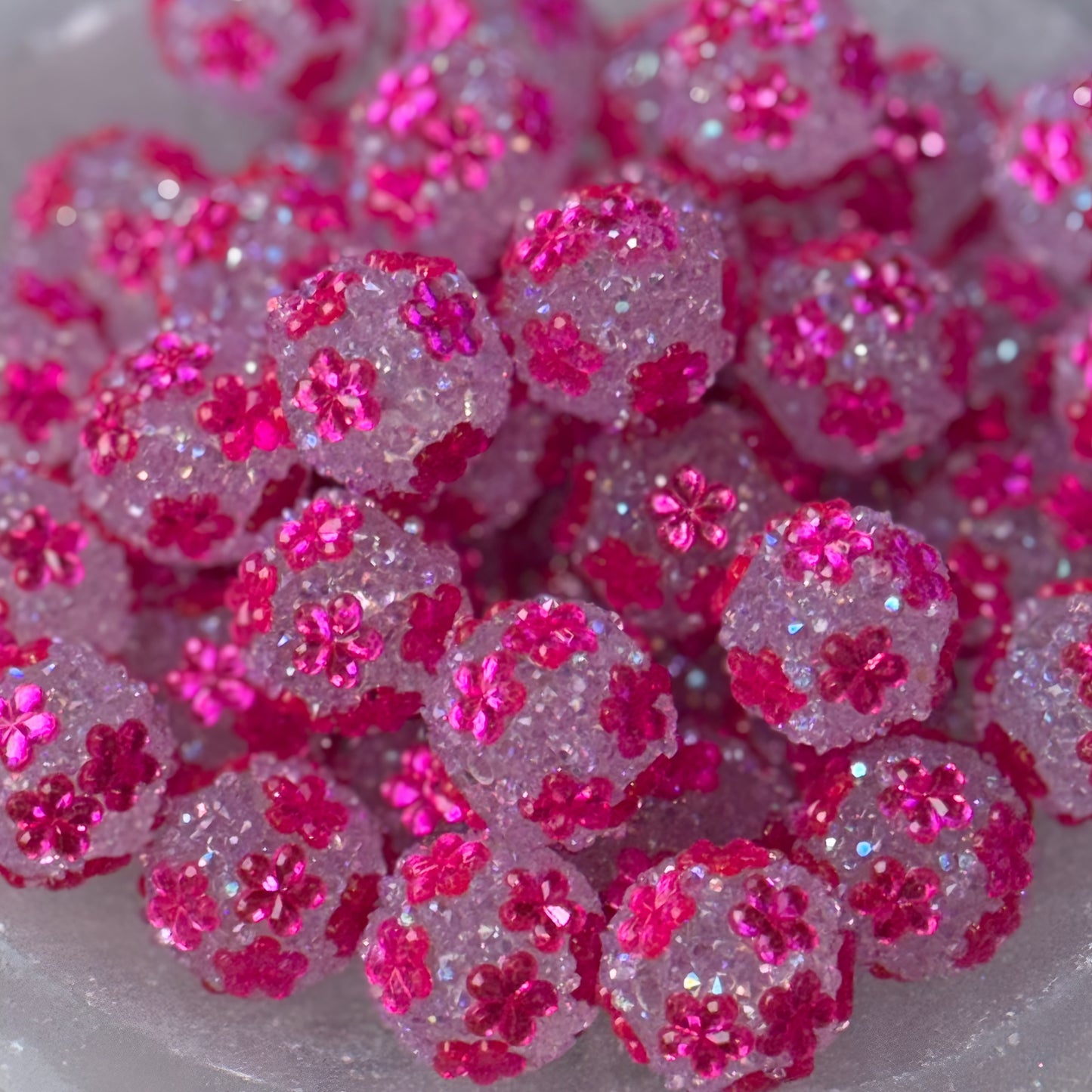 Barb Pink Floral Rhinestone Acrylic Bead (1 Count)