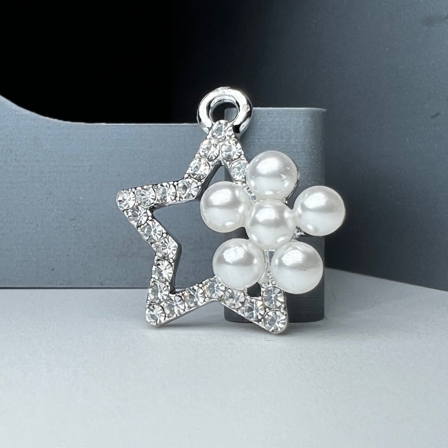 Silver Rhinestone Pearl Star Charm