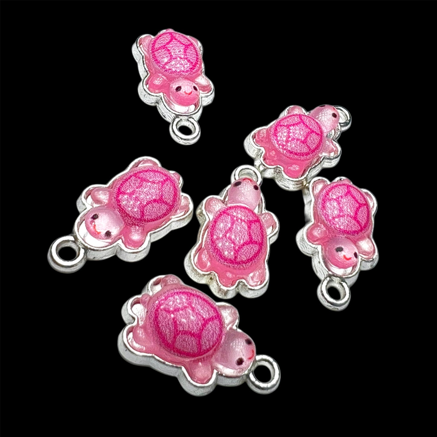 Silver Pink Turtle Charm