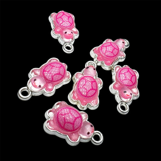 Silver Pink Turtle Charm