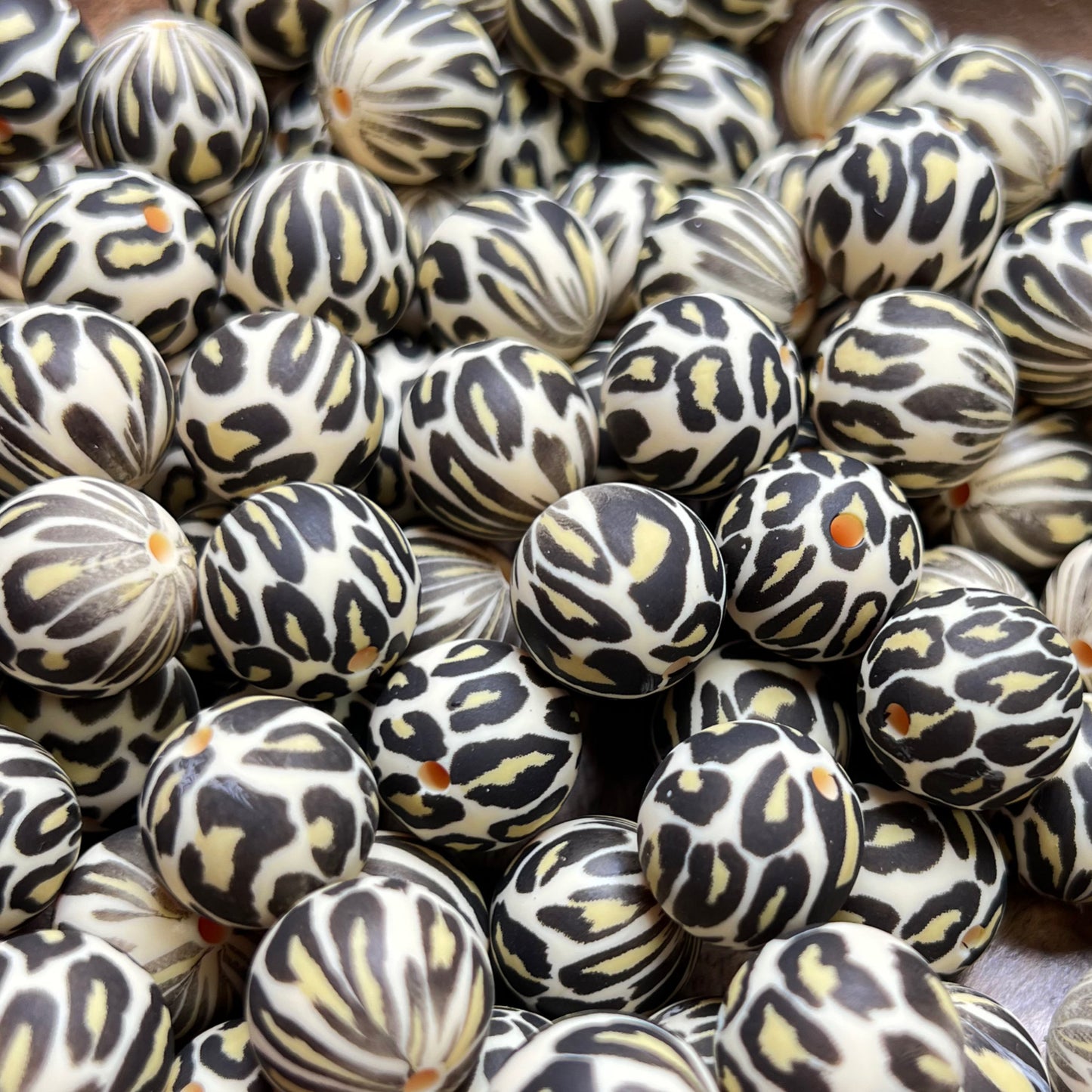 Brown Leopard Silicone 15mm Printed Bead