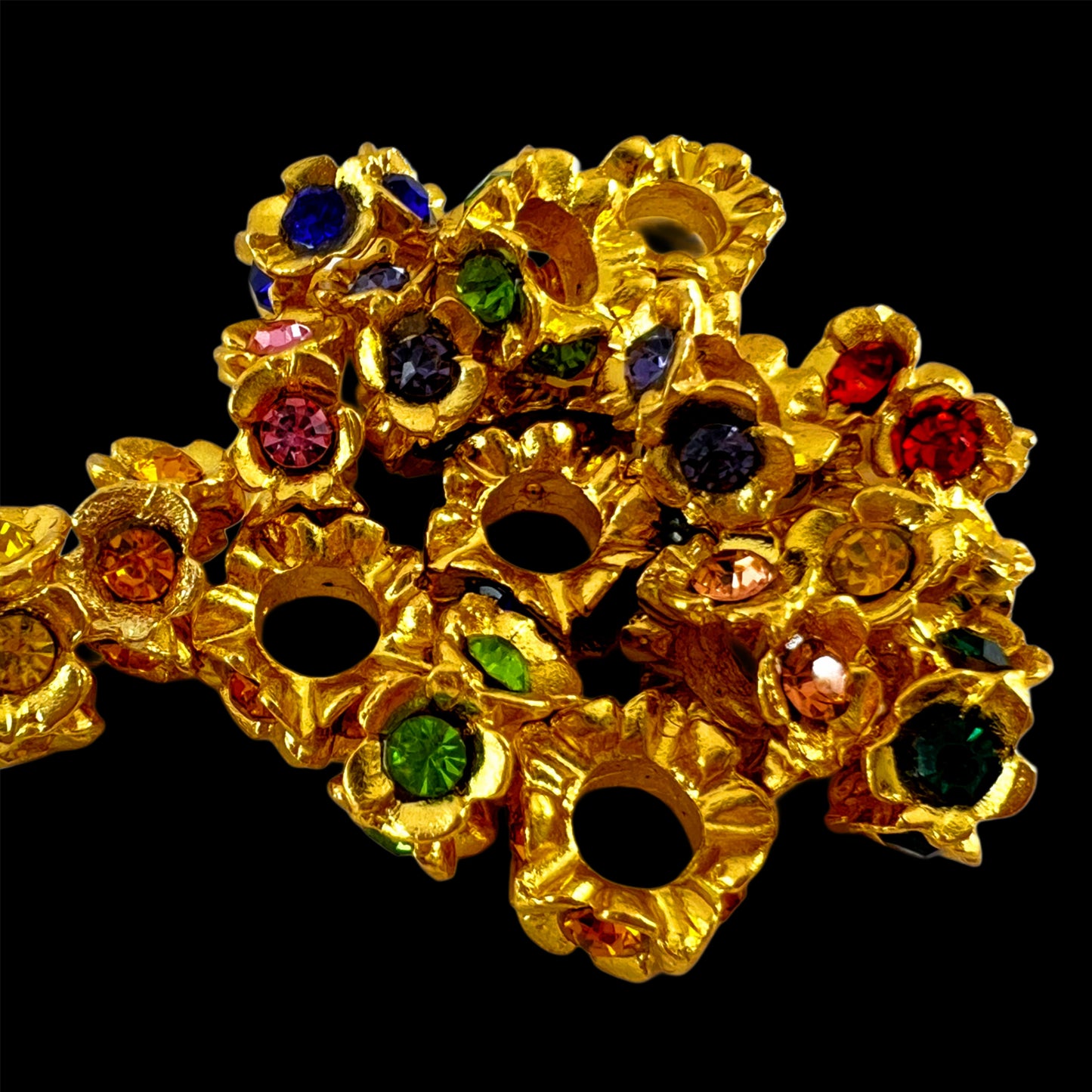 Gold Rainbow Mixed Rhinestone Flower Fancy Spacer Bead