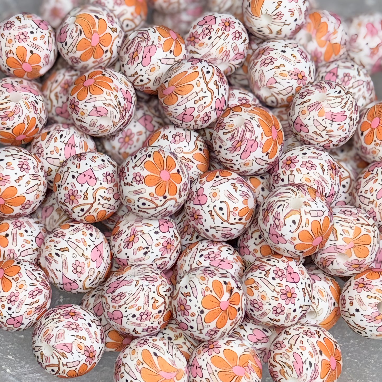 Nurse Fall Blooms Silicone 15mm Printed Bead
