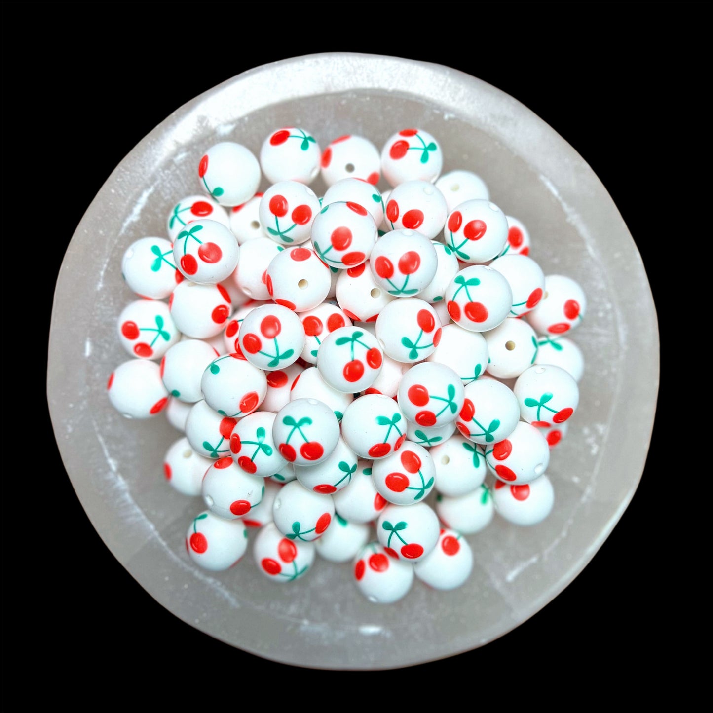 Red Cherry Silicone 15mm Printed Bead