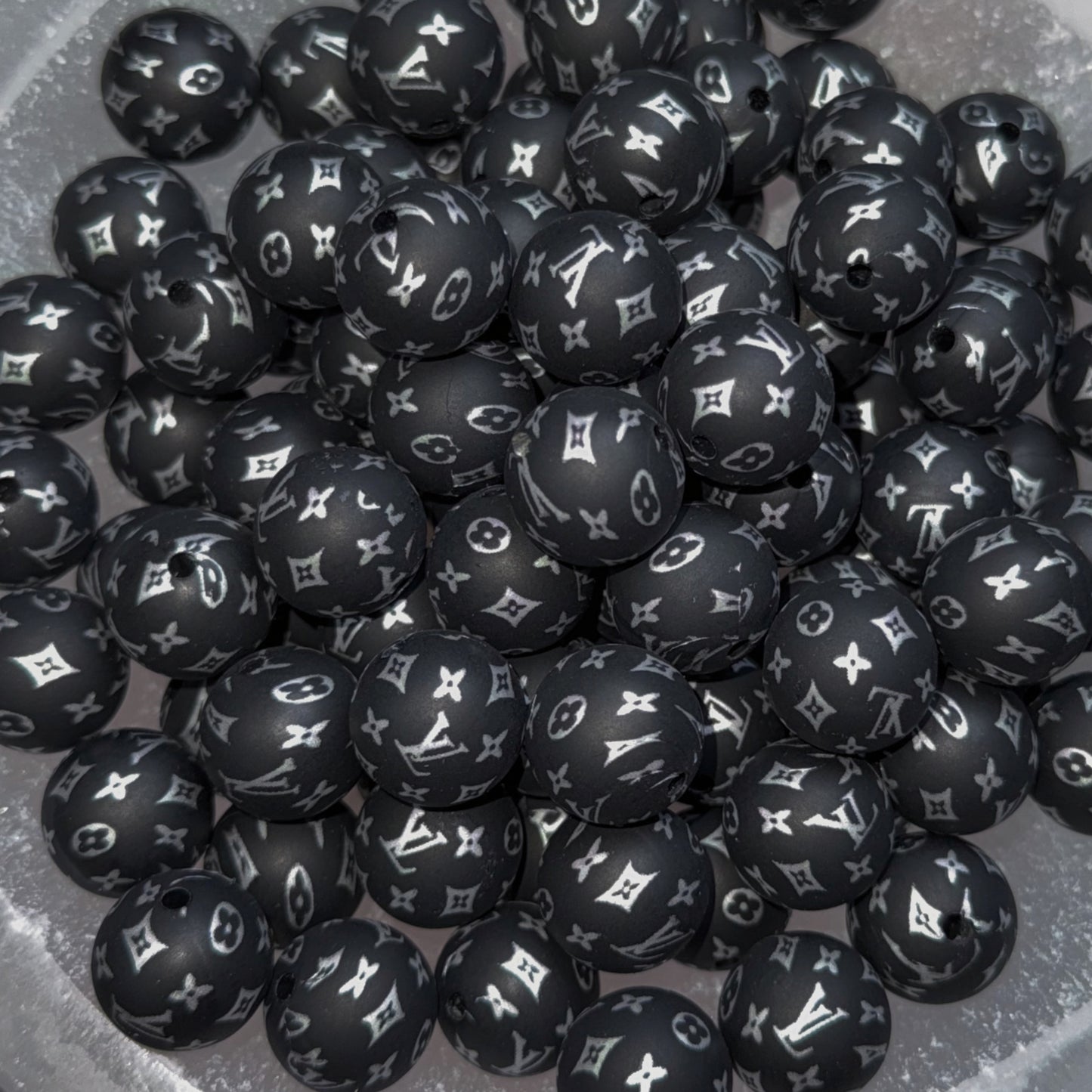 Inspired "LV" Black Silicone 15mm Printed Beads