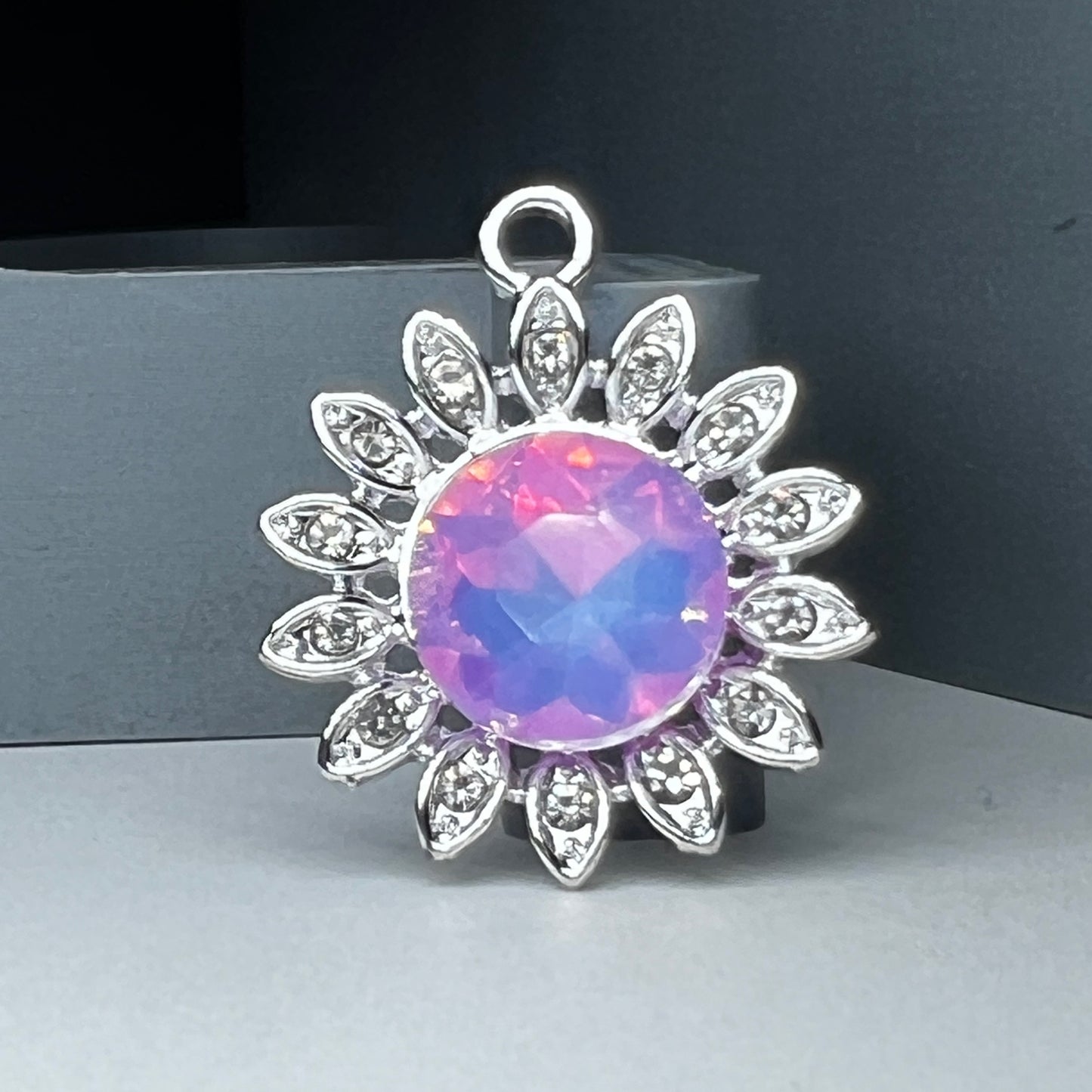 Silver Sun Purple and Clear Rhinestone Charm