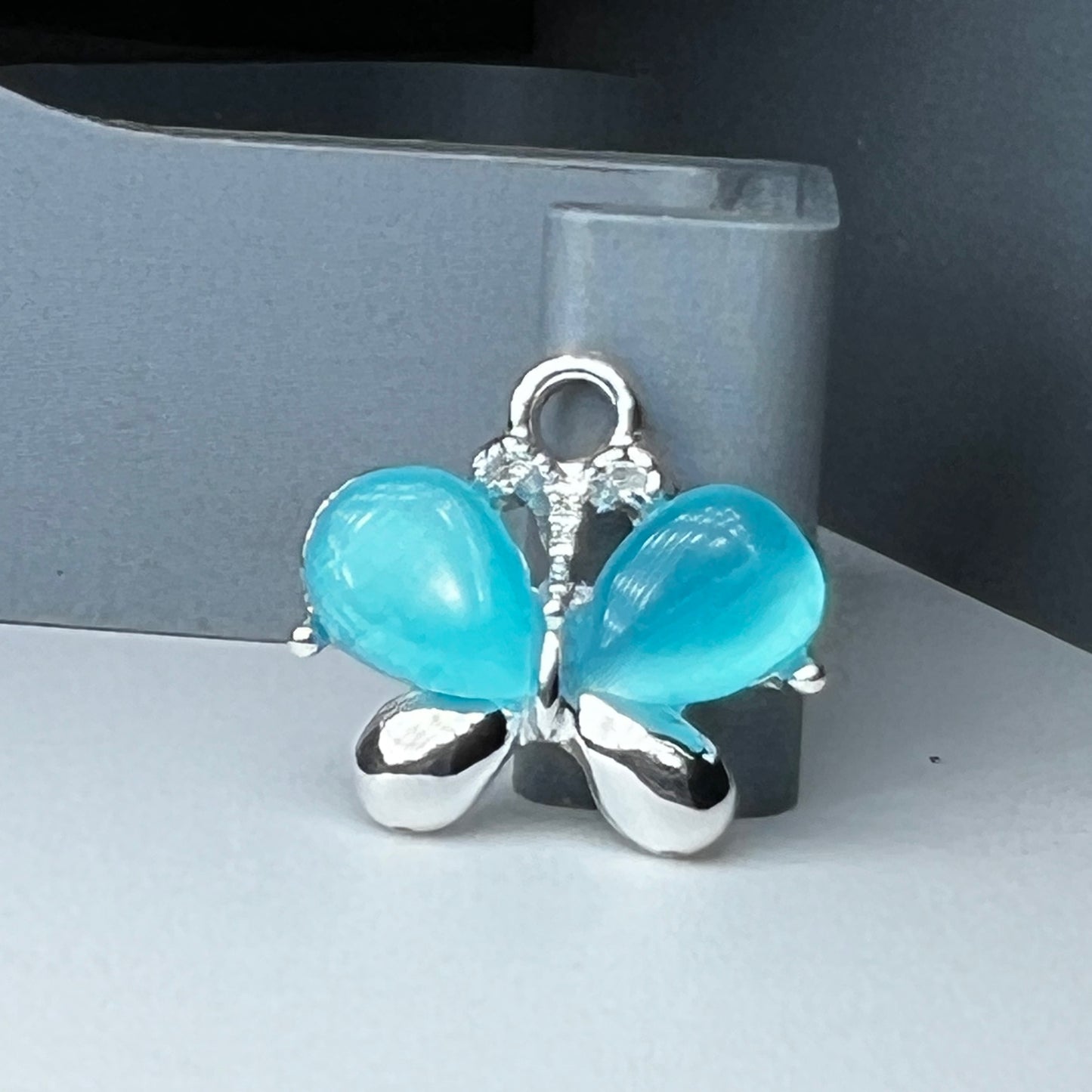 Silver Bubble Blue Butterfly Charm