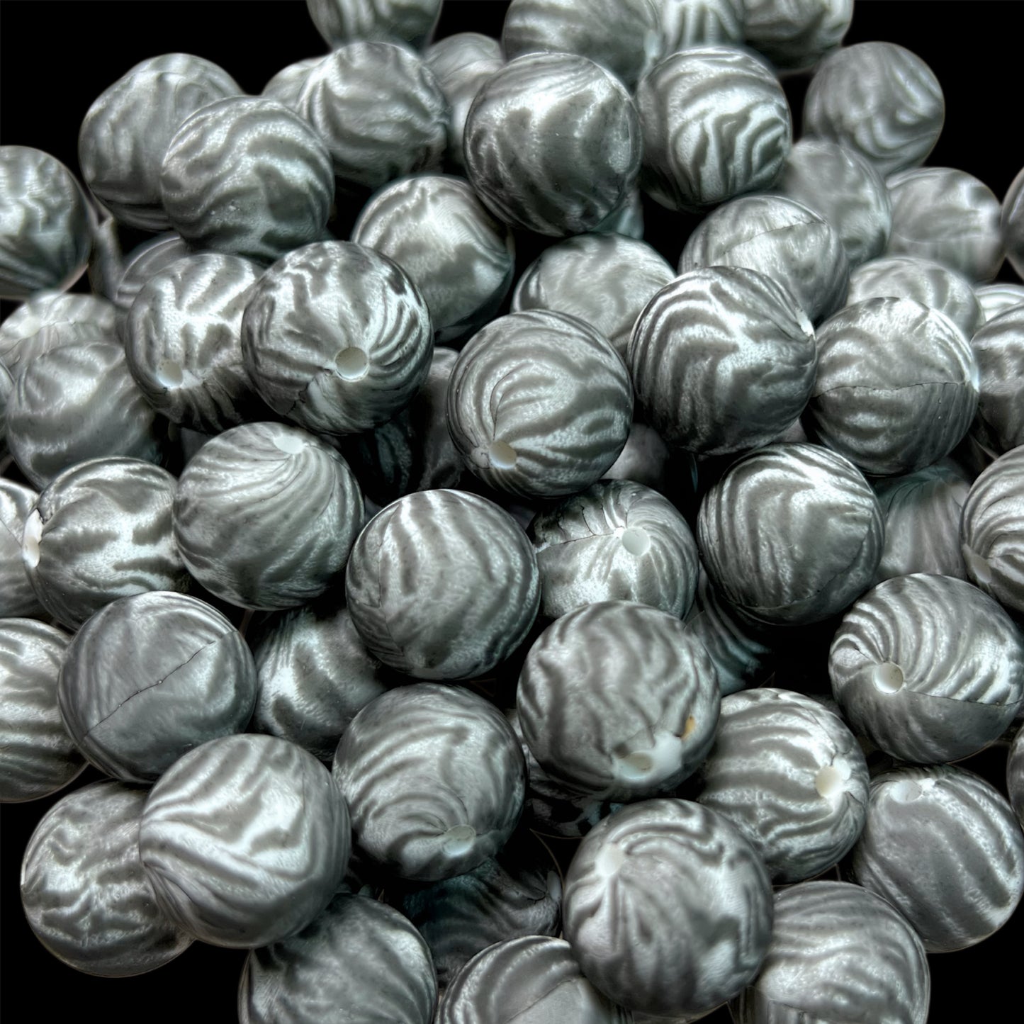 Grey Tabby Silicone 15mm Printed Bead