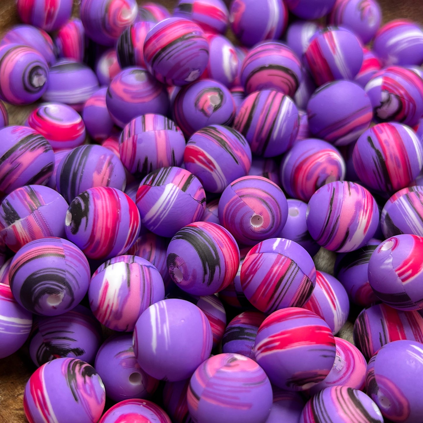 Purple Swirl Silicone 15mm Printed Bead