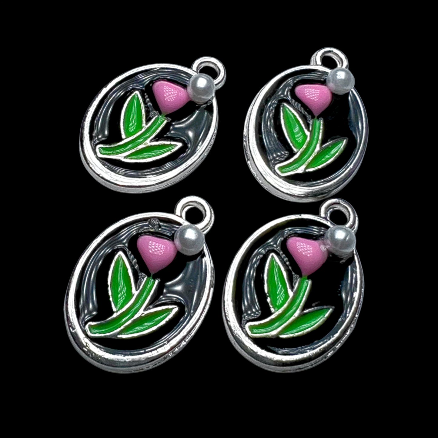 Silver Flower Picture with Pearl Charm