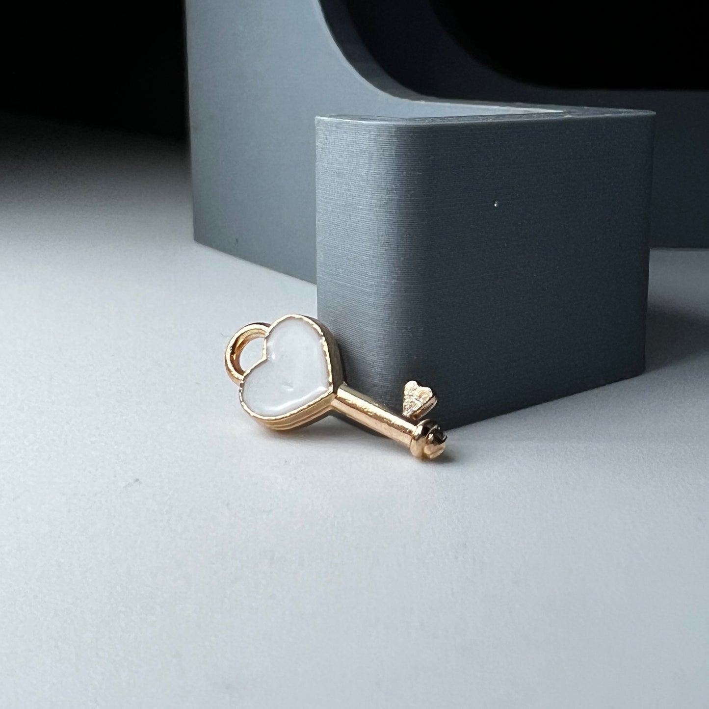 Gold White Heart Key Charm