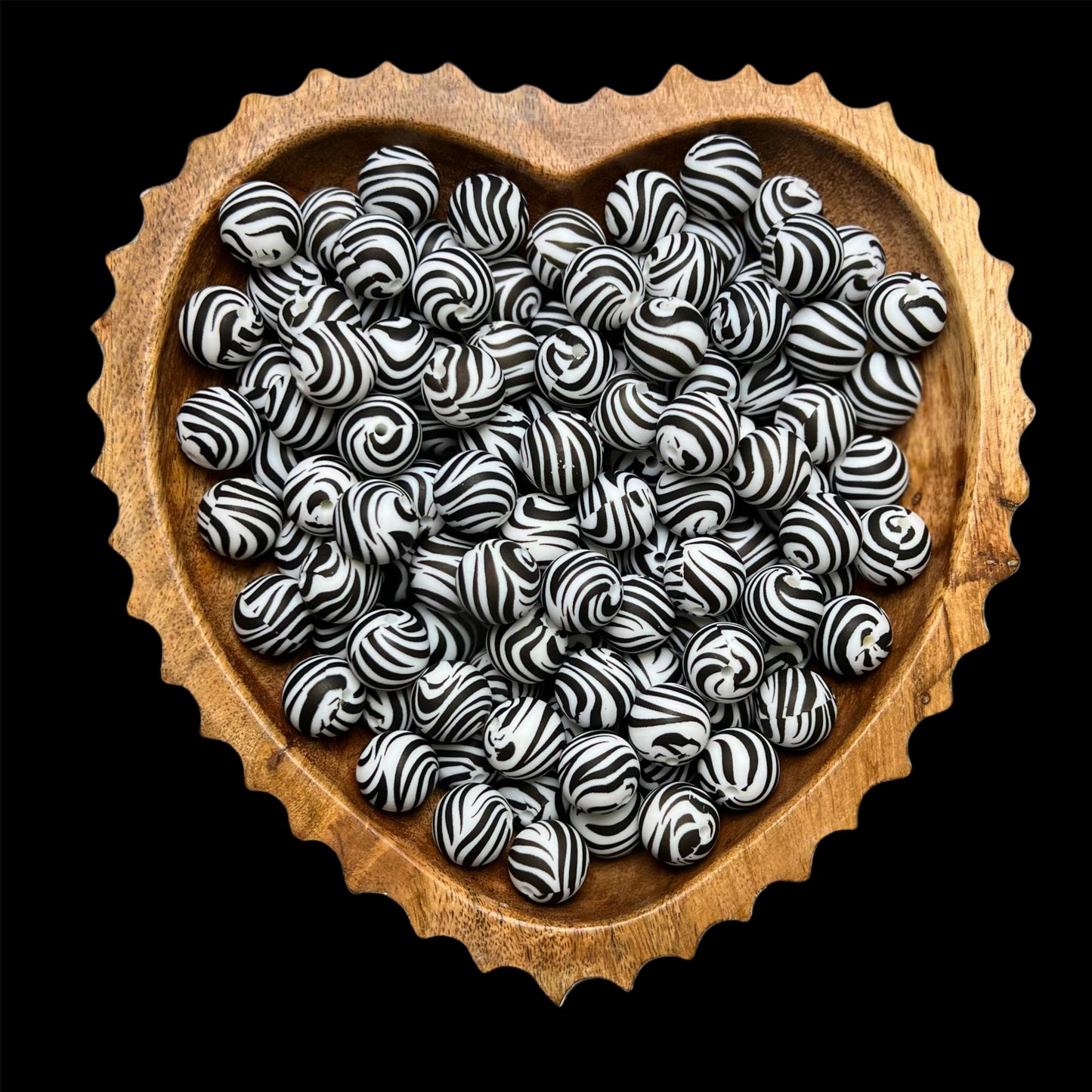 Black/White ZEBRA Silicone 15mm Printed Bead