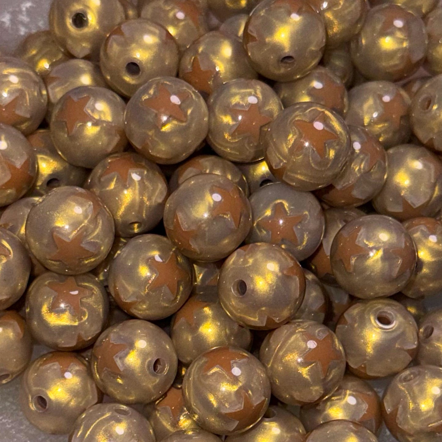 Gold Swirl Brown Star 16mm Acrylic Bead