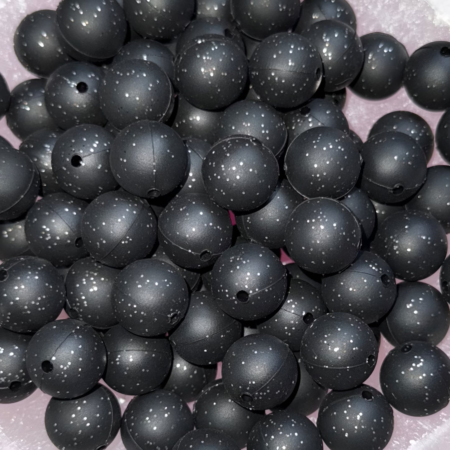 Glitter Black Matte Silicone 15mm Bead