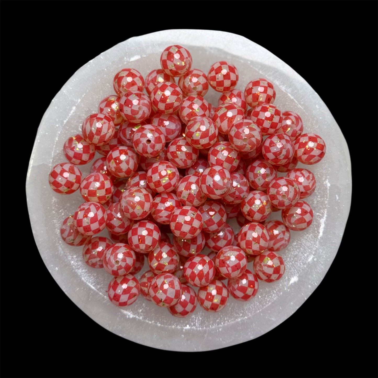 Lime Green Flake, Red Checkered, Jelly Clear Liquid Silicone 15mm Printed Bead {SGC EXCLUSIVE}