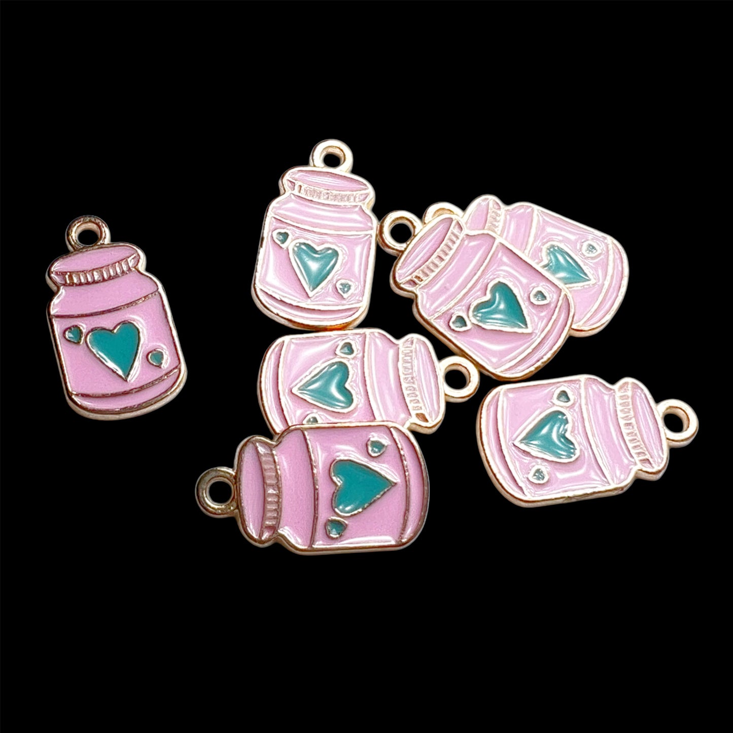 Gold Medicine Bottle Pink with Teal Heart