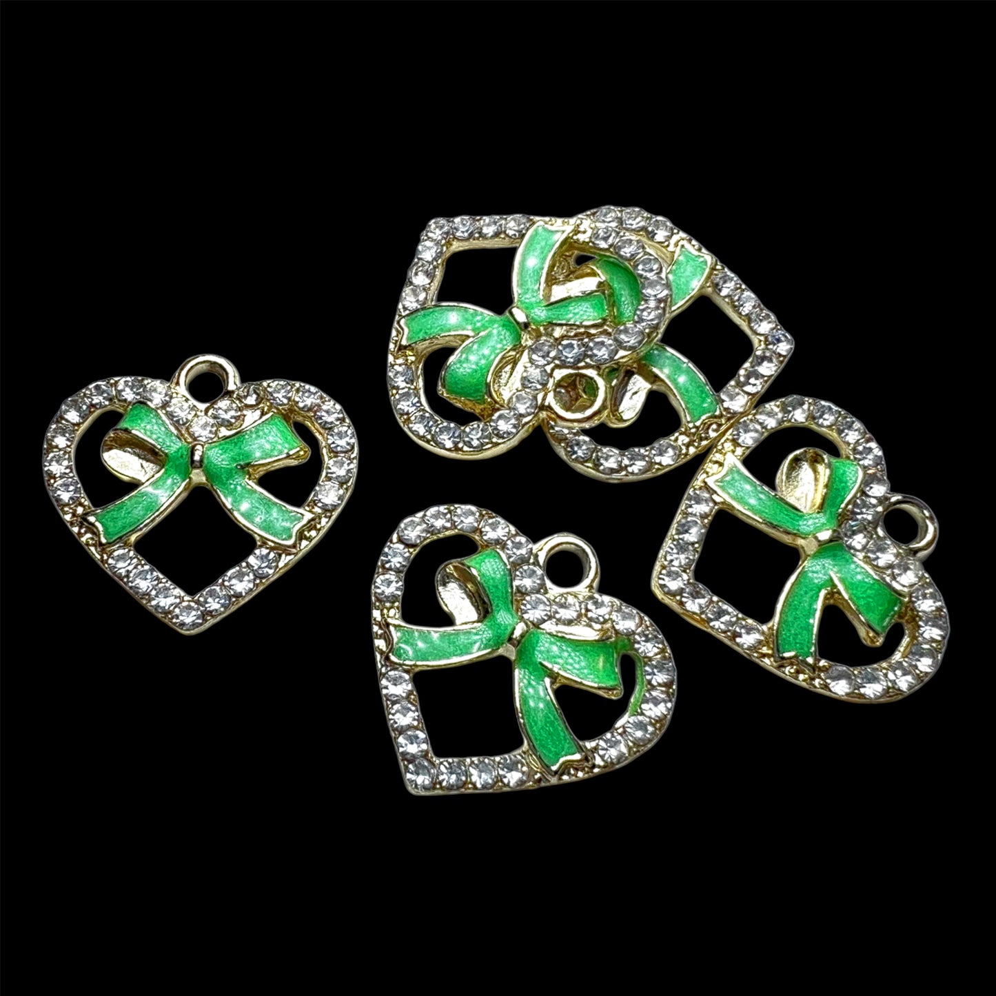 Gold Heart Green Bow Charm