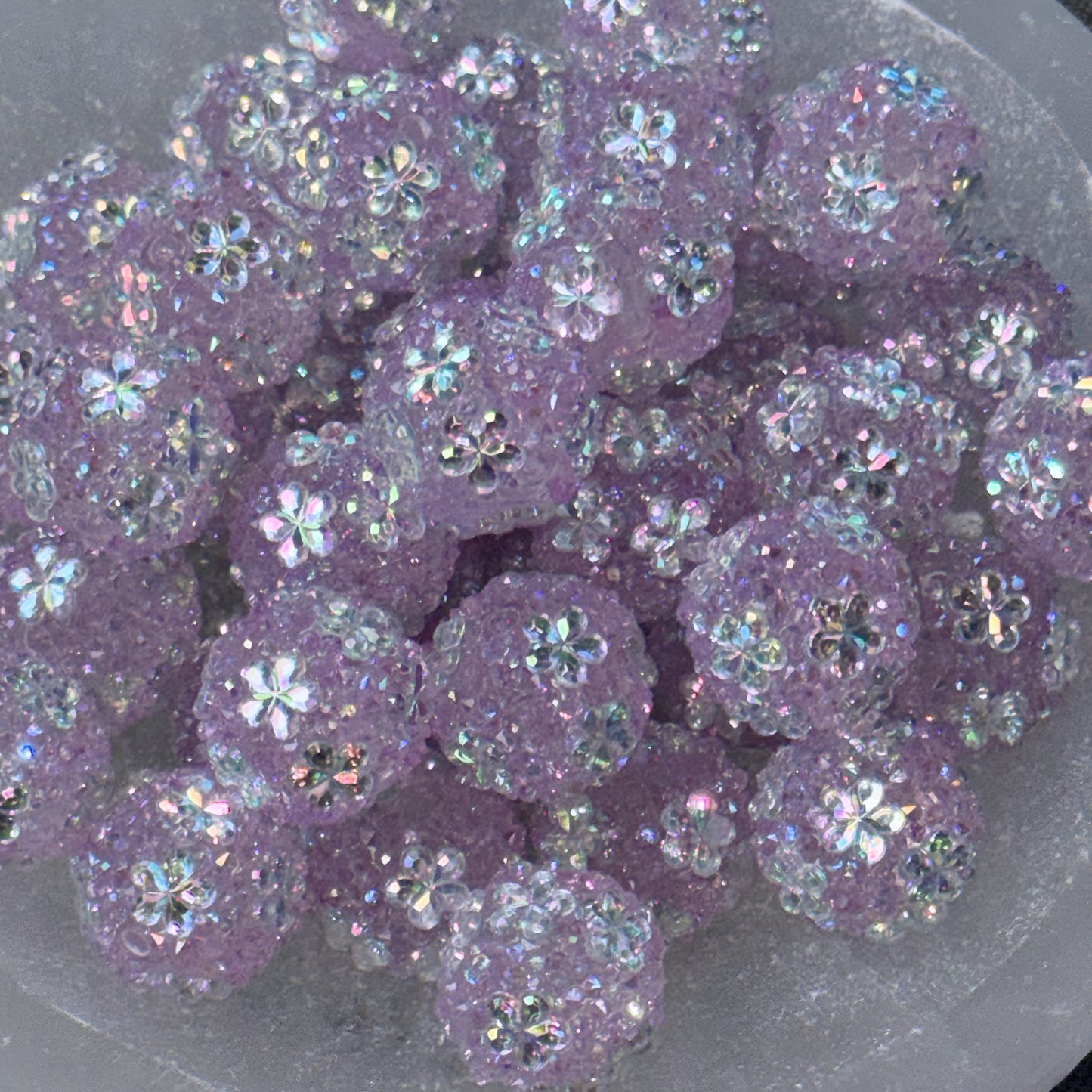 Lilac Floral Rhinestone Acrylic Bead (1 Count)