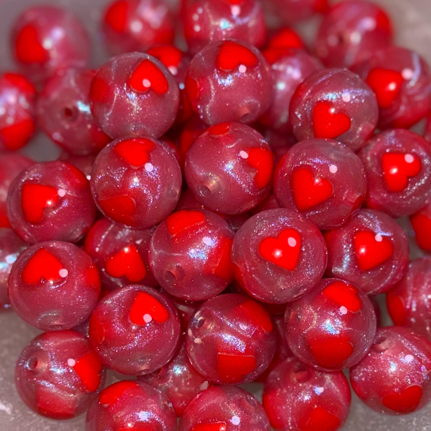 Iridescent Red Swirl Red Heart 19mm Acrylic Bead