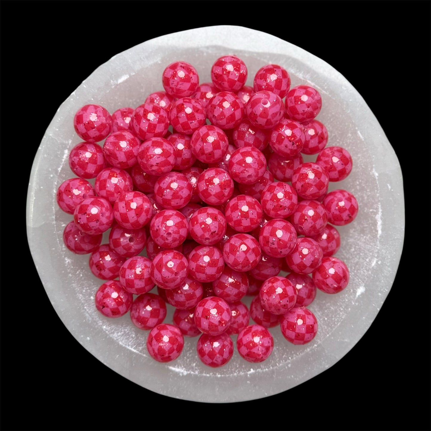 Red Flake, Red Checkered, Jelly Pink Liquid Silicone 15mm Printed Bead {SGC EXCLUSIVE}