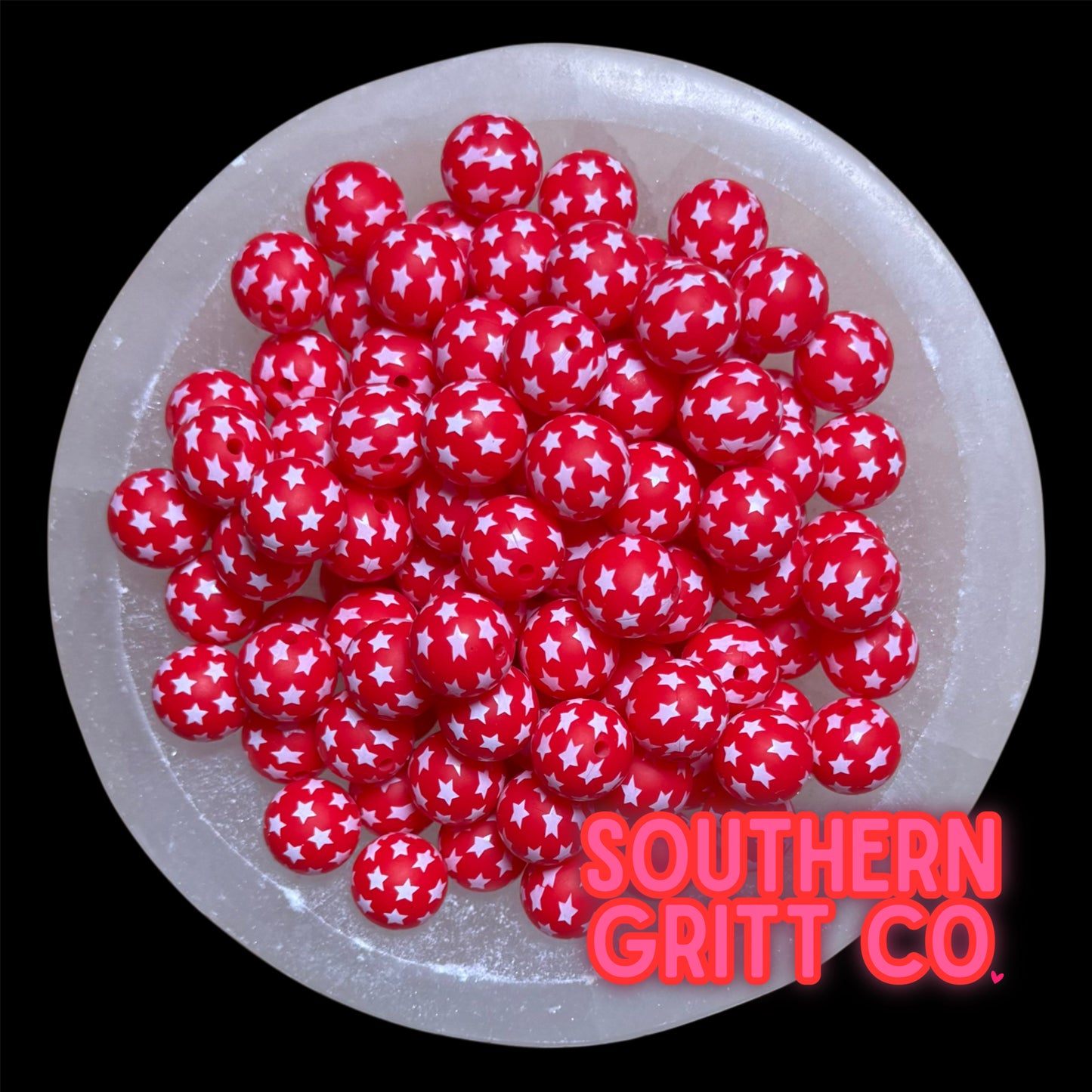 Red and Stars 15mm Silicone Printed Bead