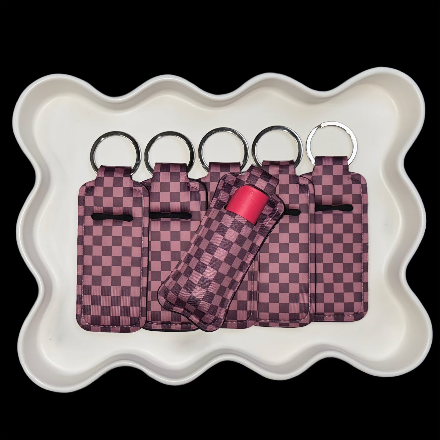 Mauve Checkered - Chapstick Keychain Holder