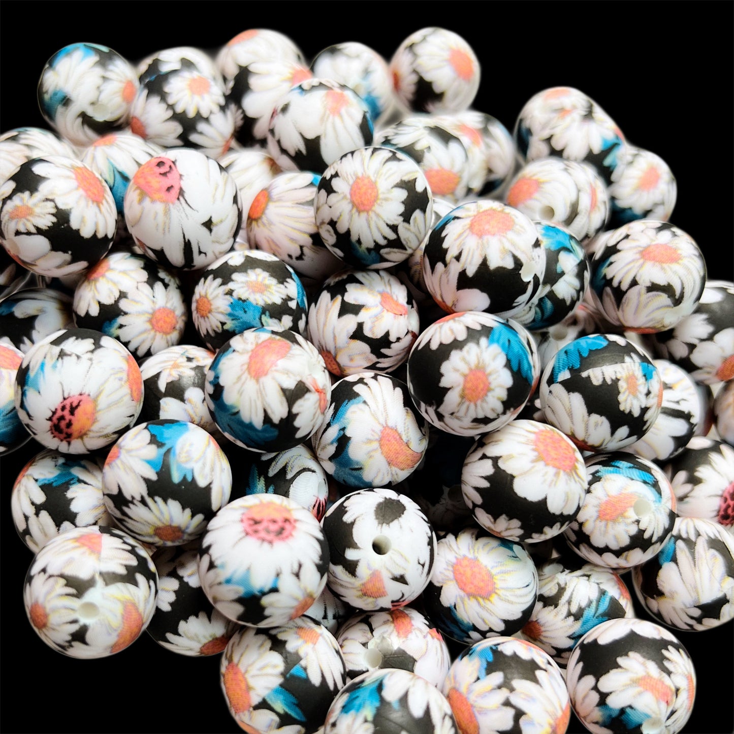 Dusk Daisy Silicone 15mm Printed Bead